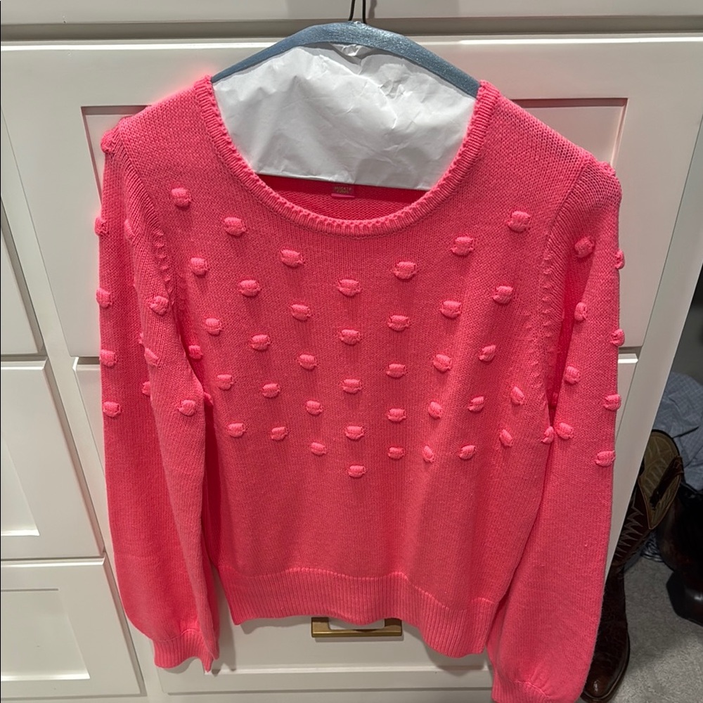 Lilly Pulitzer Pink Crew Neck Sweater with Textured Bobbles